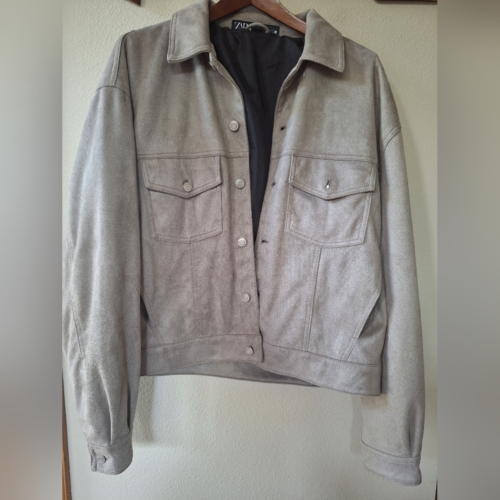 Zara Casadora Mens Gray Faux Suede Button Down Lightweight Jacket Size XL